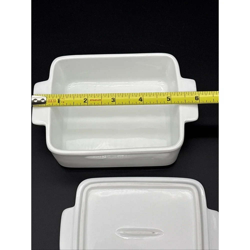 Tag White Ceramic Mini Rectangle Casserole Dish with Lid Covered Baker Ramekin